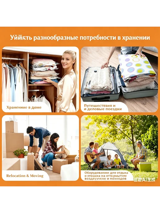 Untvie Вакуумные пакеты для одежды в поездки с электронасосом6 шт, 6 шт, фото 5