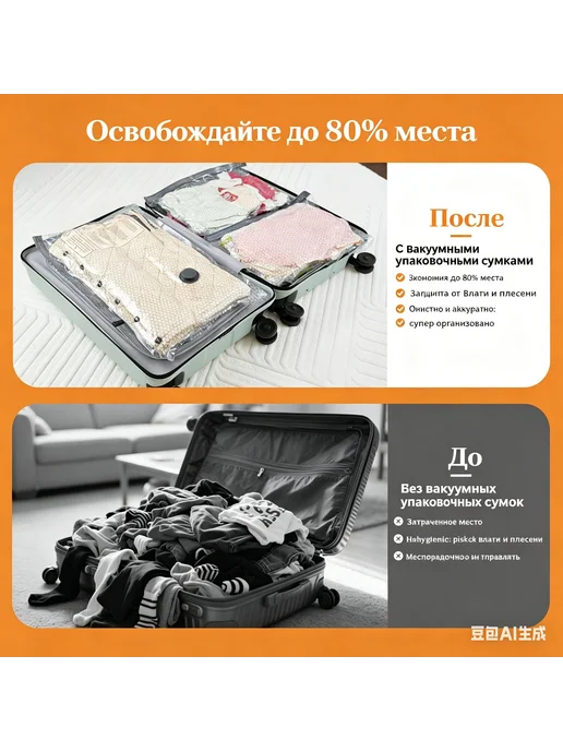 Untvie Вакуумные пакеты для одежды в поездки с электронасосом6 шт, 6 шт, фото 6