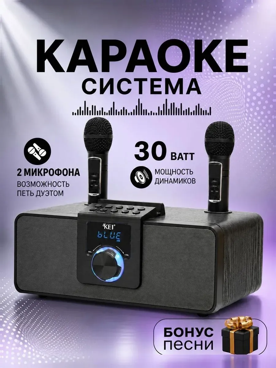 Караоке система деревянная с двумя микрофонами Kei K-08