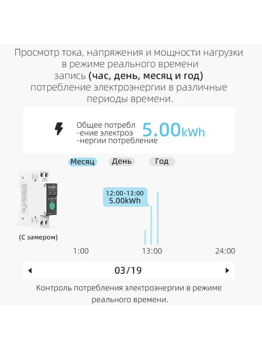 Умный WiFi выключатель TONGOU DIN рейку 1-63A Черный, черный, фото 7