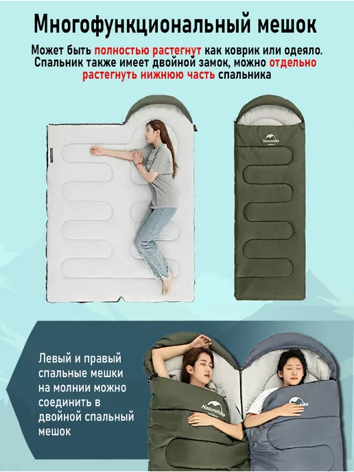 Naturehike Спальный мешок туристический одноместный, зеленый, фото 3