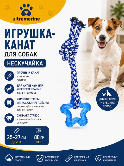 Игрушка - канат для собак мелких и средних пород, синий