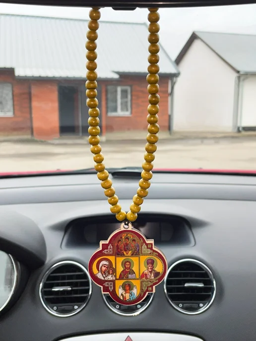 Нет бренда Четки православные в машину с иконой, зеленый, фото 3
