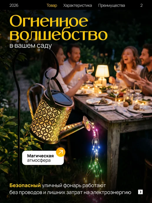 Ну Мёд Светильник-лейка садовый уличный фонарь на солнечной батарее, коричневый, фото 2