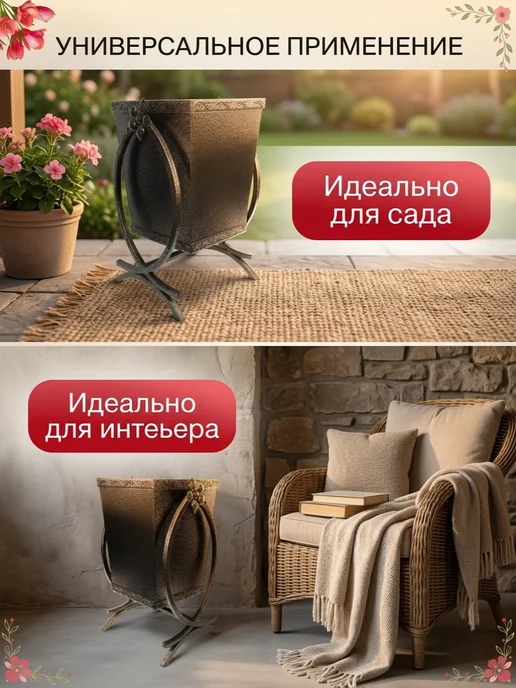 URV Урна уличная для мусора металлическая Лотос, черный, фото 2
