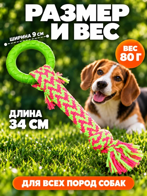 Игрушка-канат кольцо для всех пород собак, зеленый, фото 2