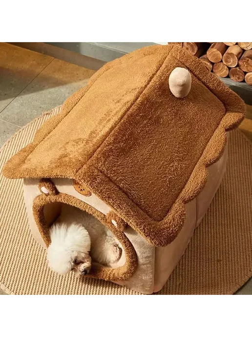 Домик лежанка для кошек собак Будка Джентльмена Коричневый, коричневый, фото 7