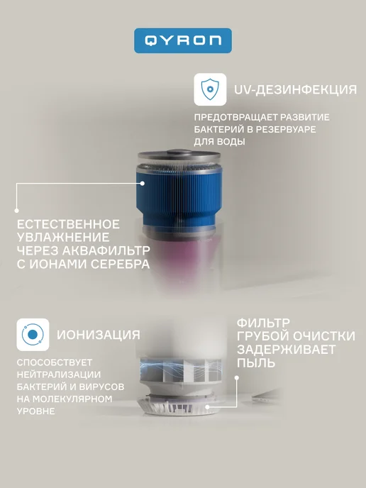 QYRON Увлажнитель воздуха NH601 белый, стерилизация 35 м2, белый, фото 2