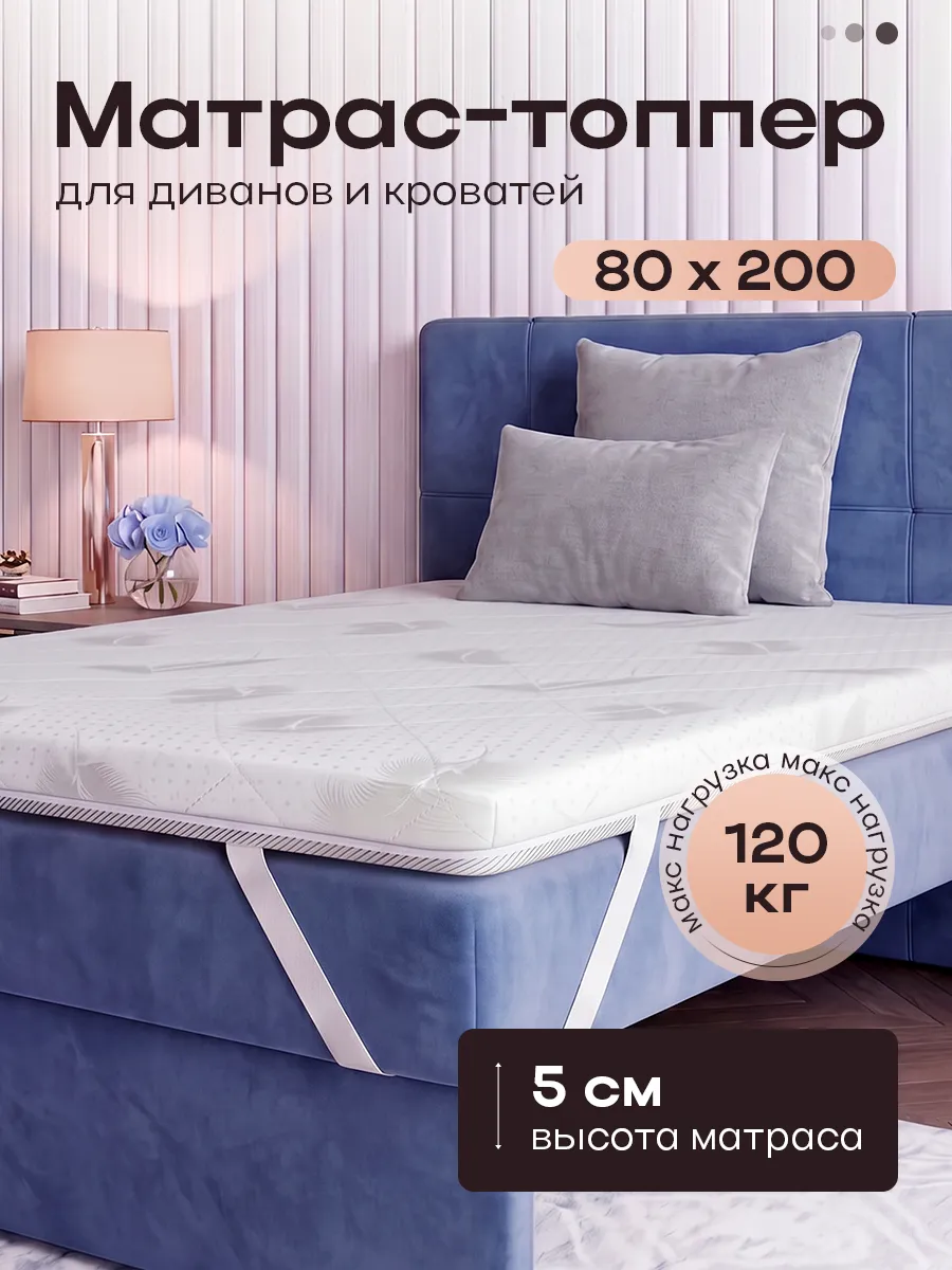 Топпер матрас 80х200 см на резинке