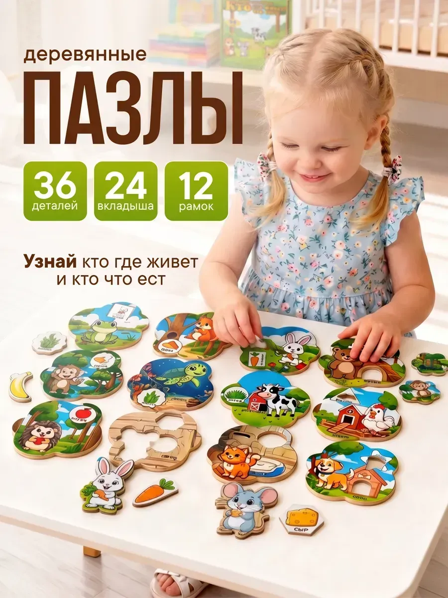 Деревянный пазл-вкладыш развивающая игрушка для детей