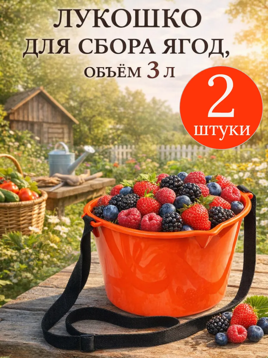 Лукошко для сбора ягод 3 л с ремнём, пластиковое 2 шт
