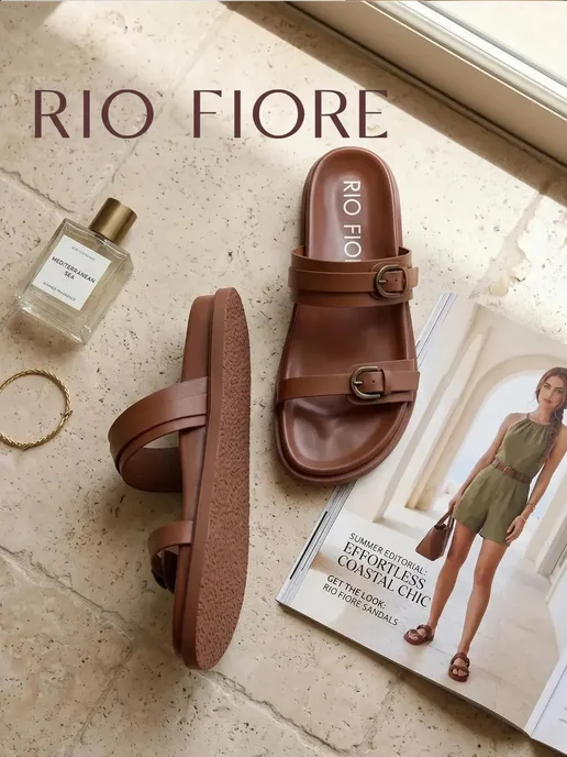 Rio Fiore Босоножки летние на низком каблуке сандалии с ремешком, коричневый