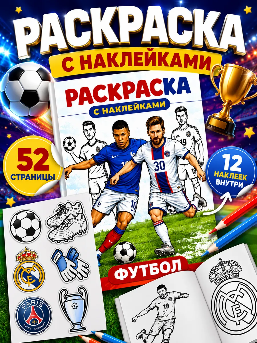 Раскраска для мальчиков с наклейками Футбол