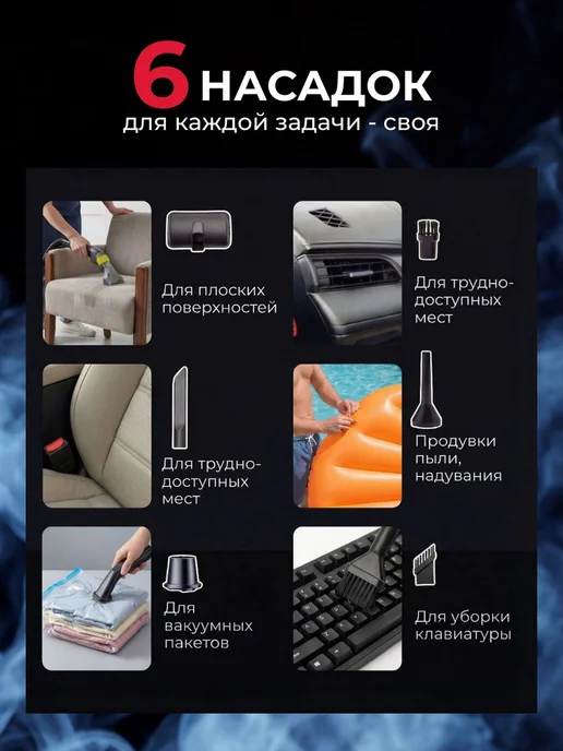 Беспроводной пылесос для автомобиля мощный, черный, фото 5