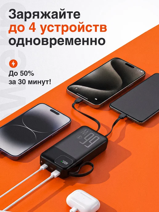 BSmarty Повербанк 20000 Power bank для телефона с быстрой зарядкой и…, черный, фото 3