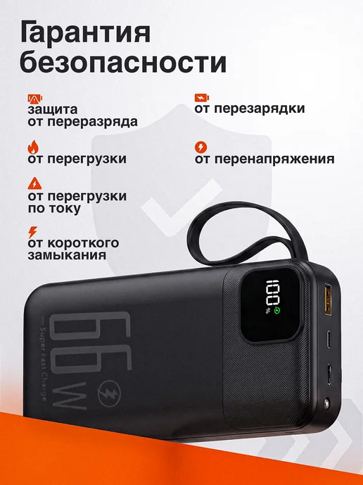 BSmarty Повербанк 20000 Power bank для телефона с быстрой зарядкой и…, черный, фото 7