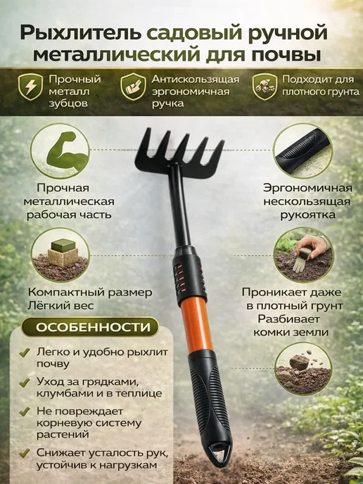 ЗИВОРАН Рыхлитель садовый ручной (мини-грабли) для почвы, 5 зубцов, вариант