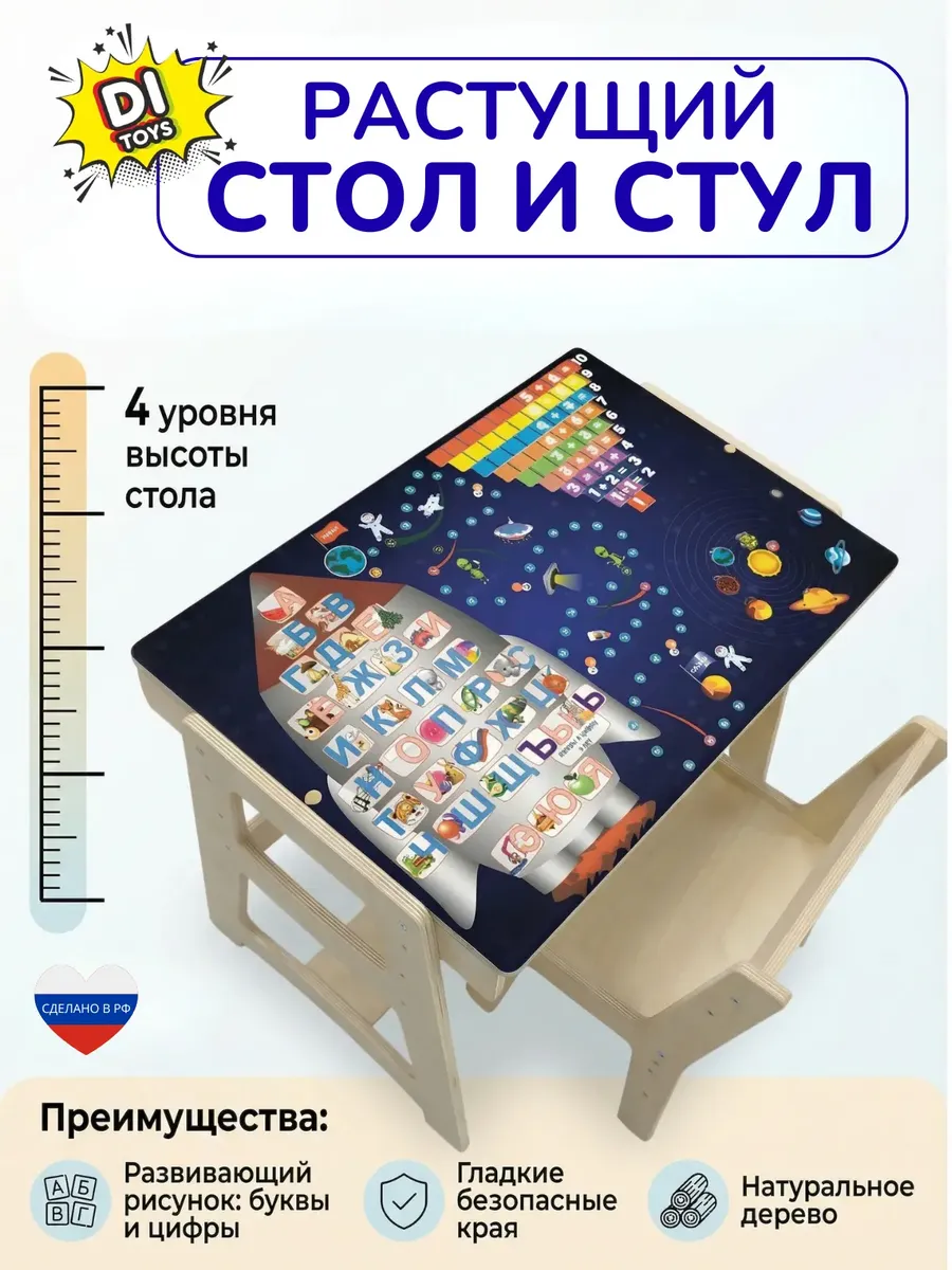 Детский стол и стул растущий комплект