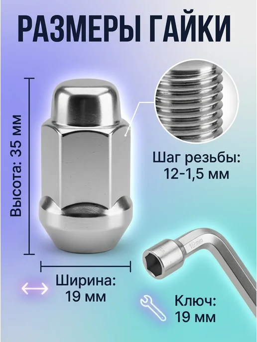 STARLEKS Гайка колесная Мицубиси Аутлендер III конус M12x1.5, 12x1.5, фото 2