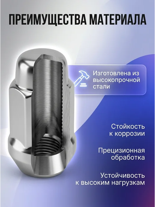 STARLEKS Гайка колесная Мицубиси Аутлендер III конус M12x1.5, 12x1.5, фото 3