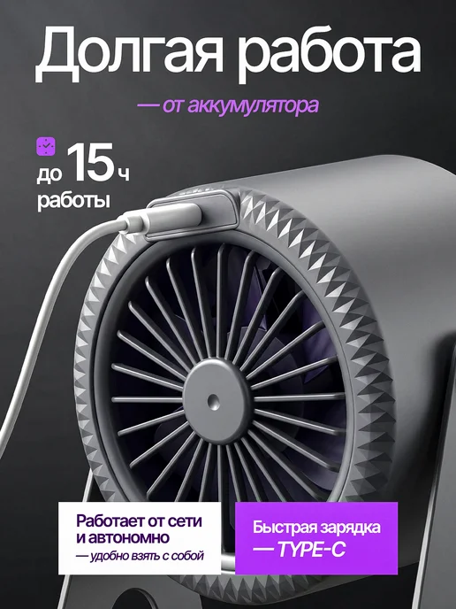 SVERT Вентилятор настольный портативный, черный, фото 6