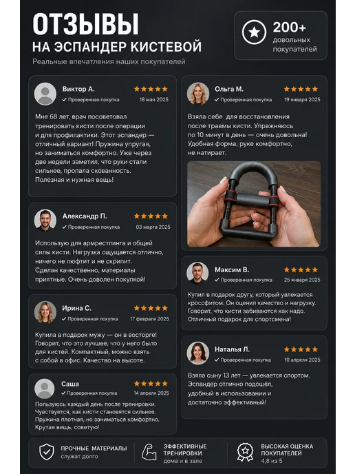 ABMESKY Пружинный Эспандер кистевой для рук запястья, черный, фото 3
