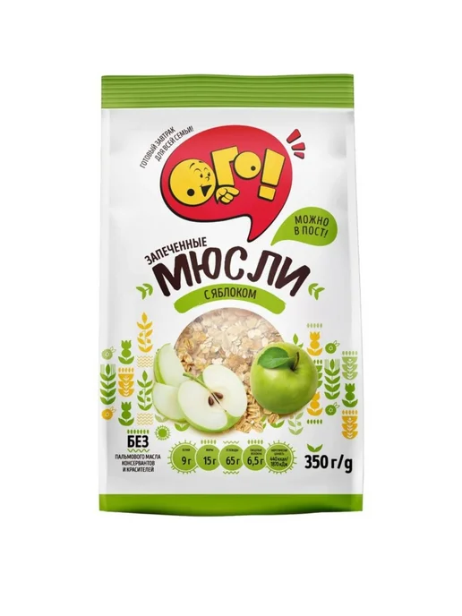 Мюсли запечённые с яблоком 350гр, 350 г