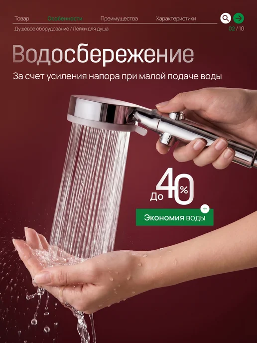 АкваХоум Лейка для душа со шлангом водосберегающая массажная, белый, фото 2