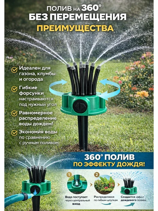 AIRUS01 Садовый распылитель 360° для полива растений, черный, фото 2