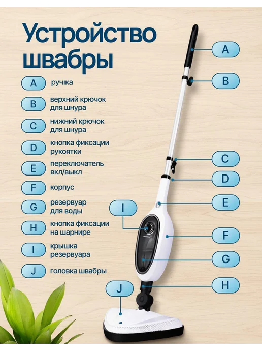 Паровая швабра с насадками для уборки дома, ковров, белый, фото 8