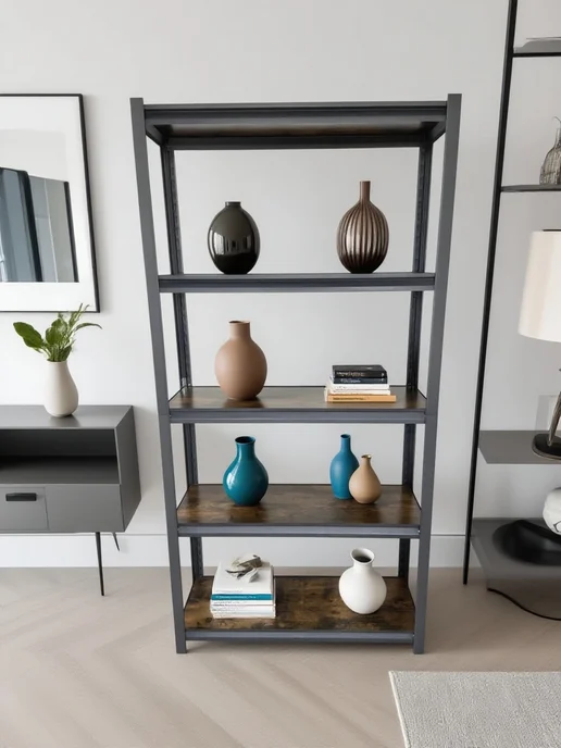 MODULARshelving Стеллаж металлический с полками МДФ 90-40-182, черный, фото 4
