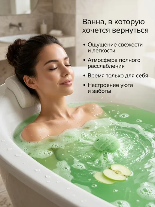 ВсёКстати Бомбочка для ванны женская бурлящий шарик с ароматом яблока, зеленый, фото 2