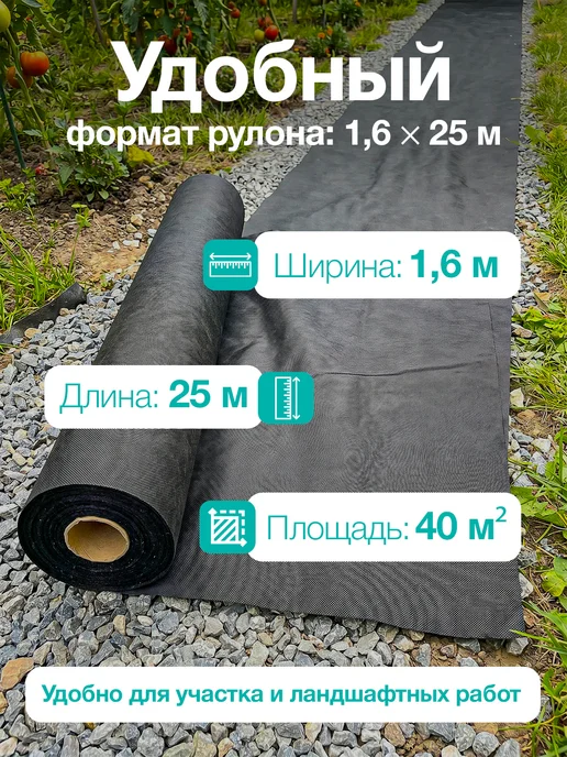 FERMARIUS Геотекстиль (садовый черный) 40м2 1,6х25м, 25 м, фото 2