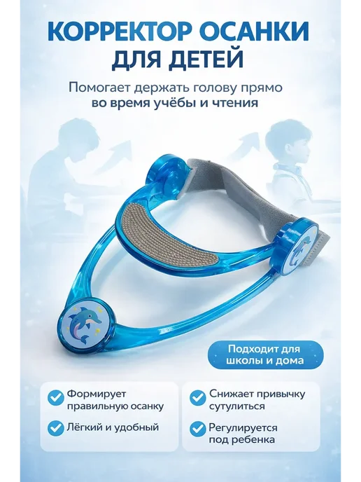Чертополох Курчавый Корректор осанки детский для шеи регулируемый, голубой
