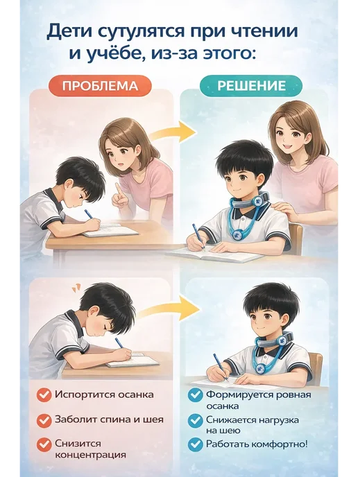 Чертополох Курчавый Корректор осанки детский для шеи регулируемый, голубой, фото 2