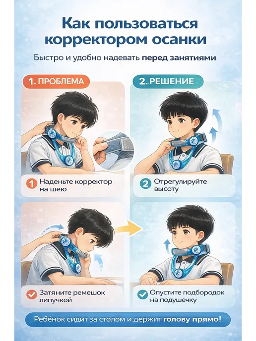 Чертополох Курчавый Корректор осанки детский для шеи регулируемый, голубой, фото 3