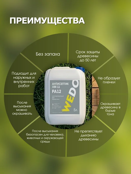 WEDO Антисептик для дерева для наружных работ ХМ-11 PA 12 5 л, 5 л, фото 4