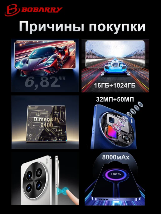 Смартфон Bobarry X200 16/1024 ГБ, синий, фото 3