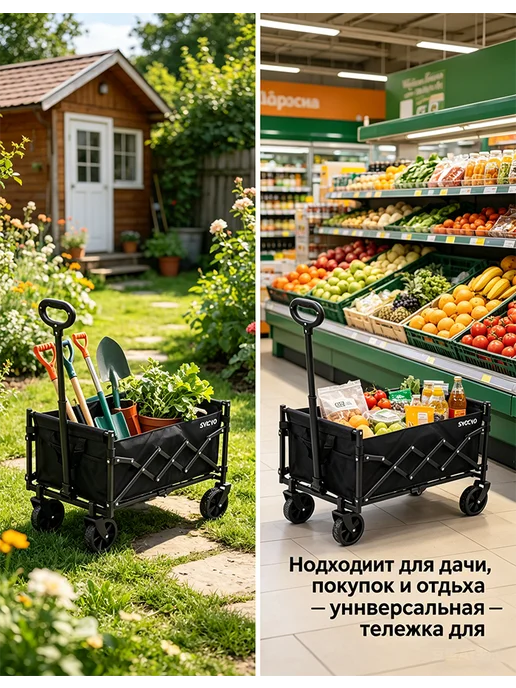 складная туристическая тележка для кемпинга, черный, фото 5