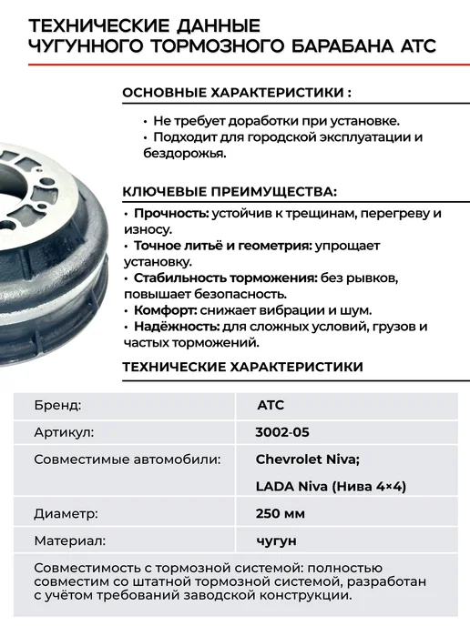 АТС Тормозной барабан задний усиленный для Нива, вариант, фото 2