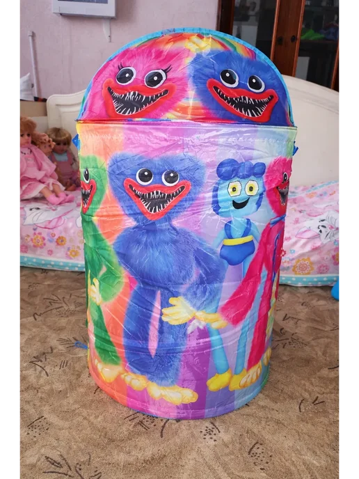 Детская корзина для игрушек Хаги Ваги с крышкой, голубой, фото 3