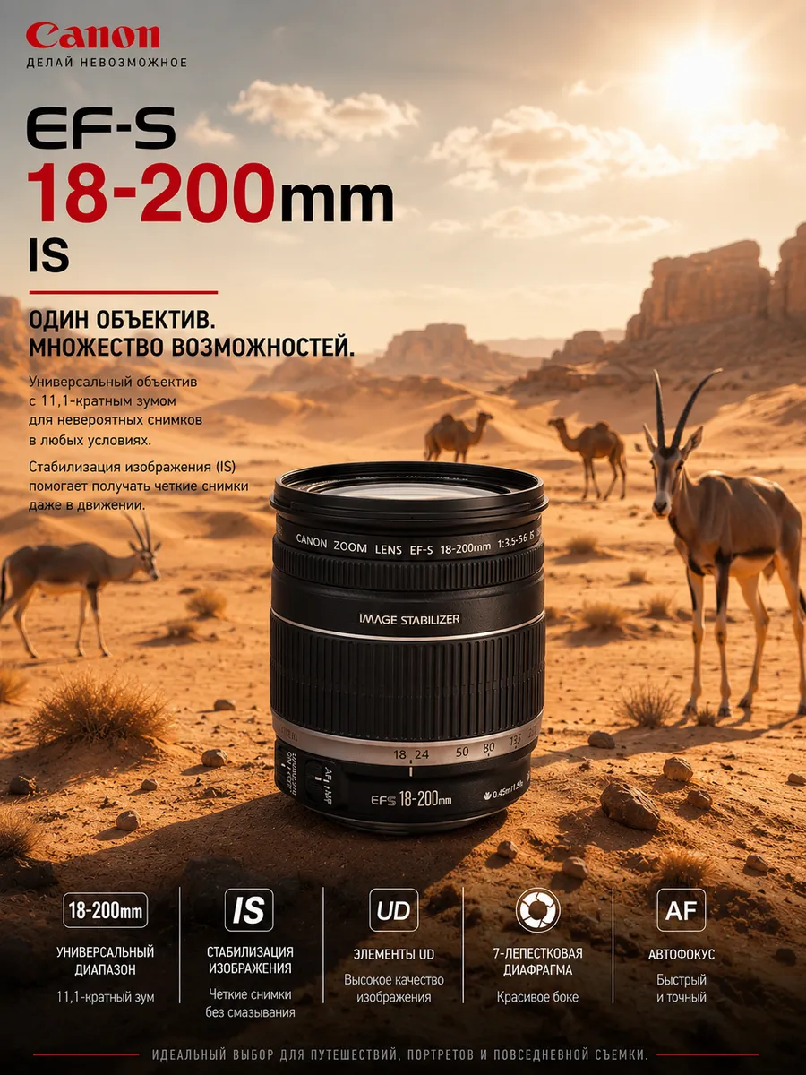 Canon Объектив EF-S 18-200mm f/3.5-5.6 IS