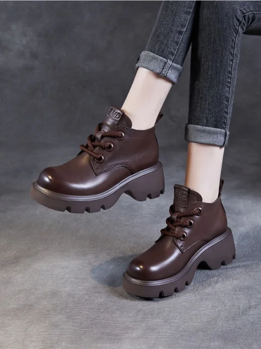 Kseniika Кожаные ботинки на толстой подошве, коричневый, фото 3