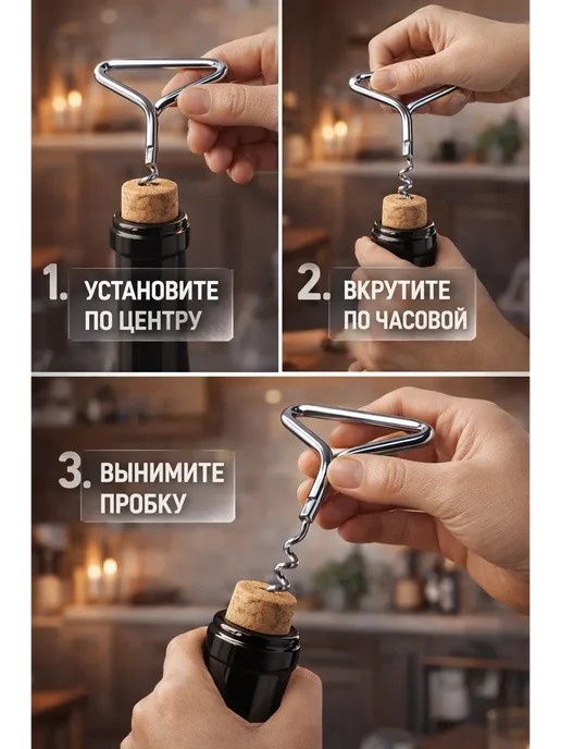 АТ23 Металлический штопор для вина - стильный и удобный аксессуар, серый, фото 4