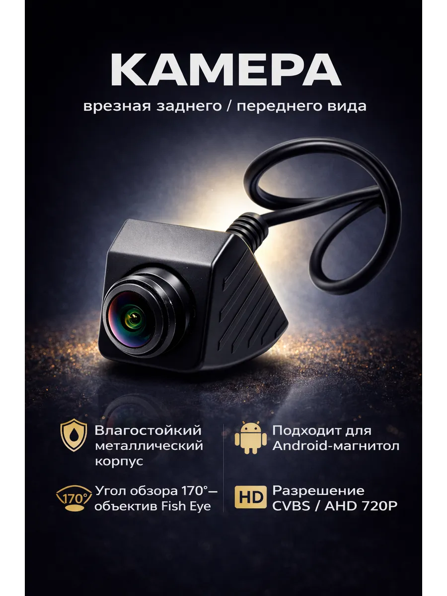 Камера заднего вида врезная широкоугольная