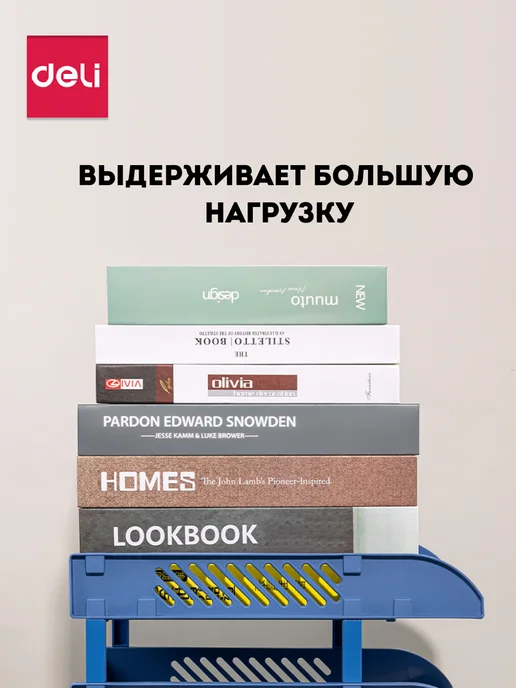 DELI Лоток органайзер для бумаг горизонтальный 3 уровня, голубой, фото 3