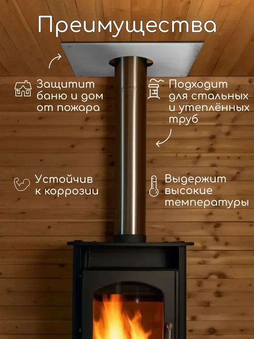 ПарУрал Лист проходной для дымохода 500х500 мм диаметр 210 мм, 500x500 мм, фото 2