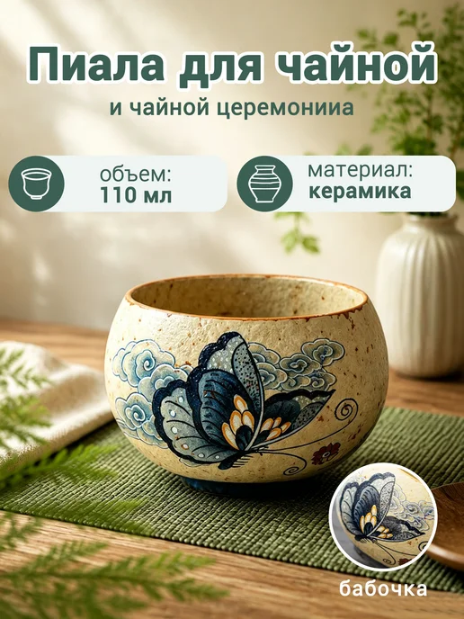 ЛИНМУ Керамическая пиала для чайной церемонии, 110 мл, 110 мл