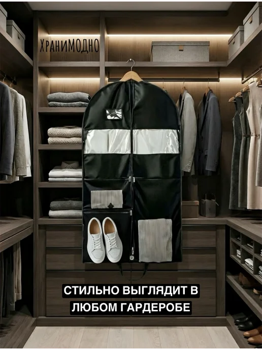ХраниМОДНО Чехлы для одежды с карманами, черный, фото 8