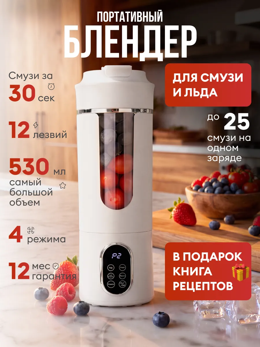Блендер портативный для смузи и коктейлей 2 в 1